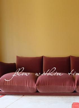 北欧轻奢三人沙发简约设计师砖红河马papa样板房绛红色丝绒沙发