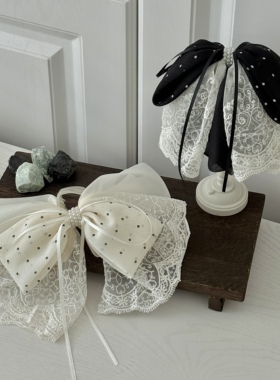 白色黑色蕾丝蝴蝶结半扎发抓夹2026新款高级感高马尾发夹女饱满夹