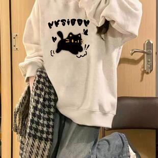 小众圆领卫衣女生白灰色潮流chic宽松显瘦薄款外套2026秋冬季新款