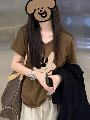 v领棉宽松短袖女生夏季慵懒风