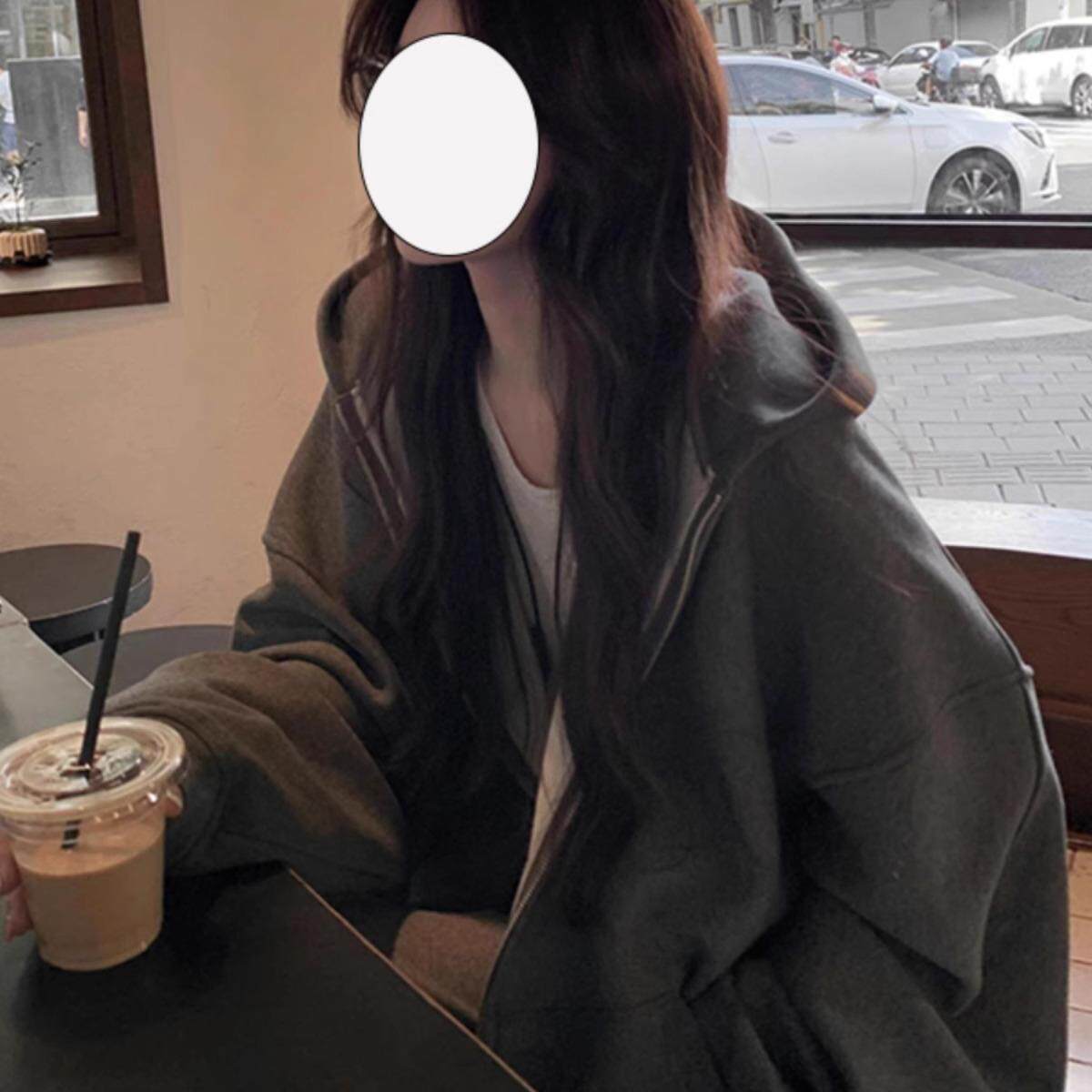 美式复古连帽卫衣女生秋冬季小众慵懒风oversize外套开衫加绒加厚