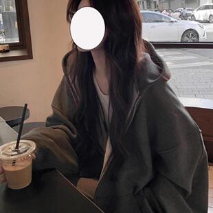 美式复古连帽卫衣女生秋冬季小众慵懒风oversize外套开衫加绒加厚