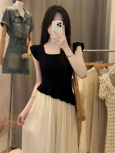 黑色短袖 显瘦木耳边上衣2026新款 t恤女装 设计感小众修身 夏季 法式