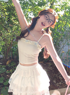 白色蝴蝶结小吊带背心女夏季内搭带胸垫设计感小众外穿芭蕾风上衣