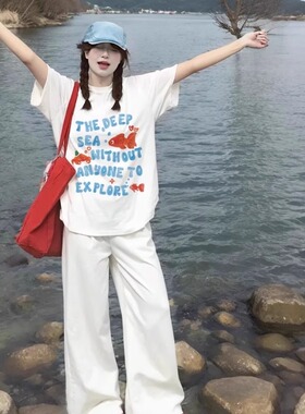 美式高街纯棉正肩白色短袖t恤女夏季设计感小众宽松上衣2026新款