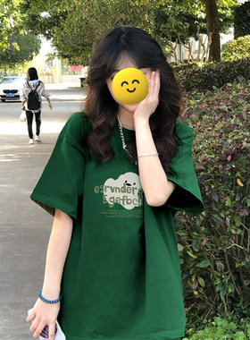 纯棉宽松短袖t恤女生夏季墨绿色