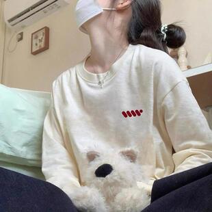 杏色棉打底衫女生学院风秋冬季超火宽松中长款内搭长袖t恤上衣 服