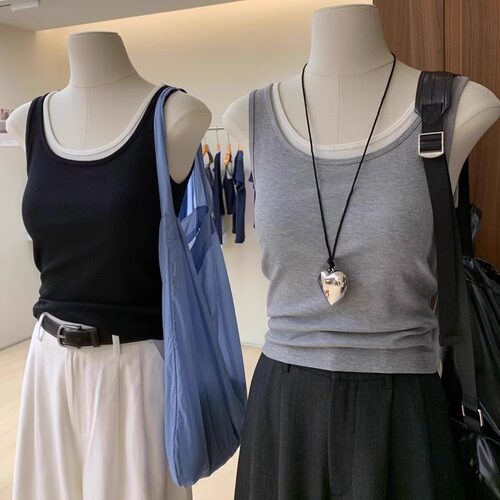 纯欲风假两件吊带背心女夏季修身