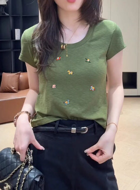 韩系小清新u领正肩短袖t恤女春夏