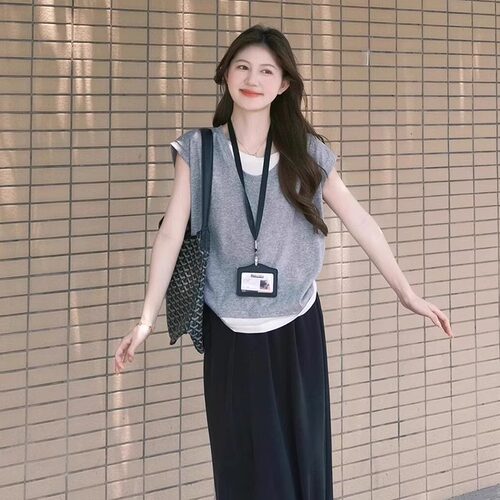 短袖t恤女夏季假两件小飞袖宽松