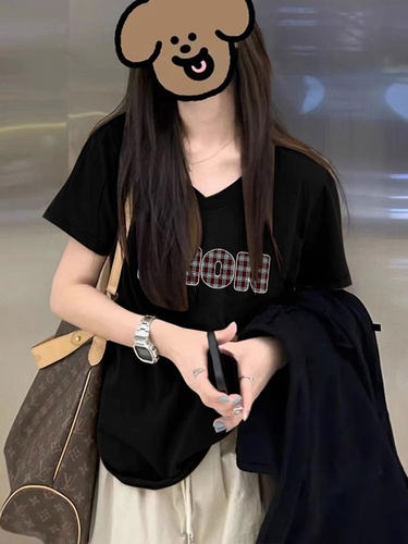 v领宽松短袖女学生夏季韩系