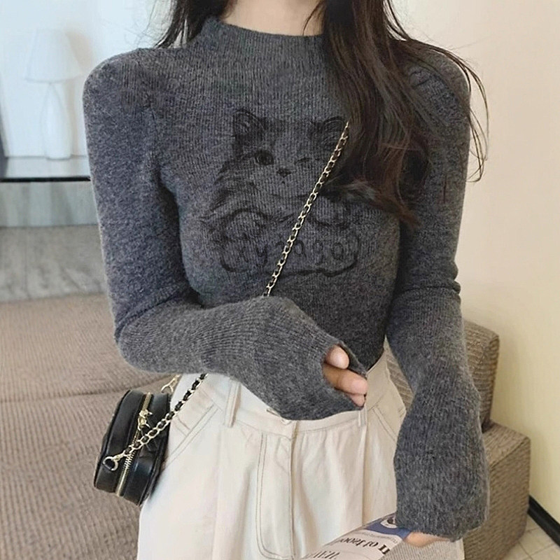 长袖t恤女秋针织修身半高领韩系