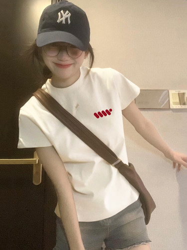 白色棉短袖正肩t恤女夏季修身