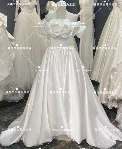 Трехмерное белое корейское свадебное платье для влюбленных, в цветочек, открытые плечи