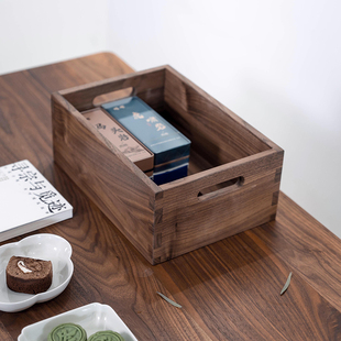 新中式黑胡桃木实木收纳盒禅意杂物盒客厅书房榻榻米桌面储物盒