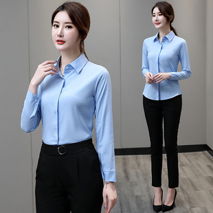 2025新款 女秋冬装 加绒衬衫 女保暖打底衫 工作服 长袖 蓝色职业装 衬衫