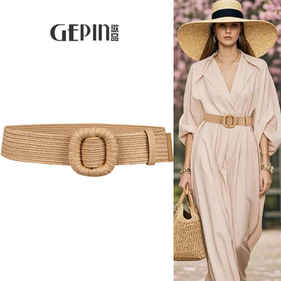 波西米亚度假风草编宽腰带