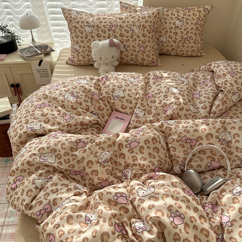 花田小汐 可爱Kitty纯棉卡通四件套全棉床单床笠款被套宿舍三件套