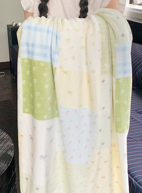 花田小汐 小清新双面加厚牛奶绒毛毯办公室午睡毯法莱绒沙发盖毯