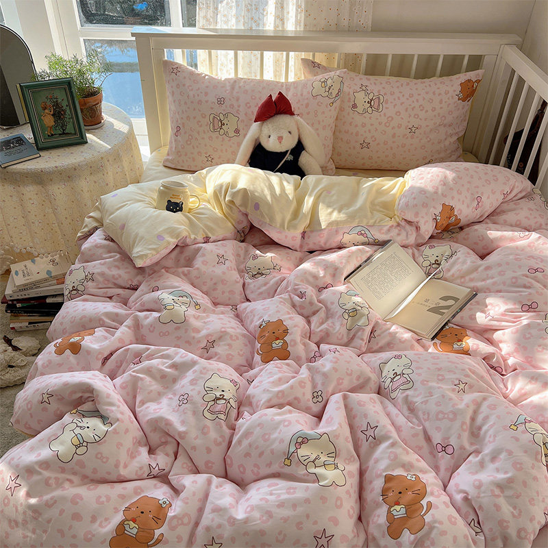 花田小汐 豹纹Kitty 可爱卡通纯棉四件套全棉床单被套宿舍三件套4