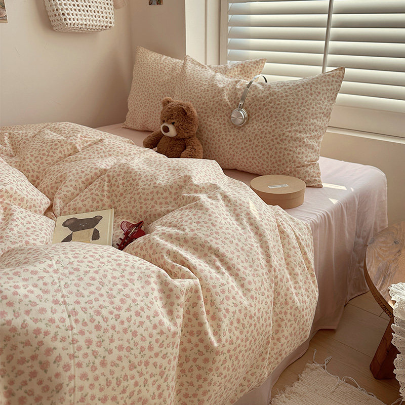 花田小汐 桔梗花 全棉双层纱四件套纯棉床上用品床单被套三件套4,床上用品,床品套件/四件套/多件套,淘宝优惠券,粉丝福利购,淘宝优惠卷