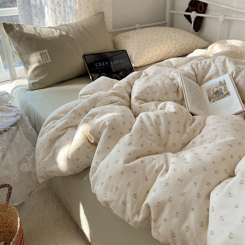 花田小汐 A类小清新碎花双层纱四件套纯棉床单被套宿舍床上三件套,床上用品,床品套件/四件套/多件套,淘宝优惠券,粉丝福利购,淘宝优惠卷