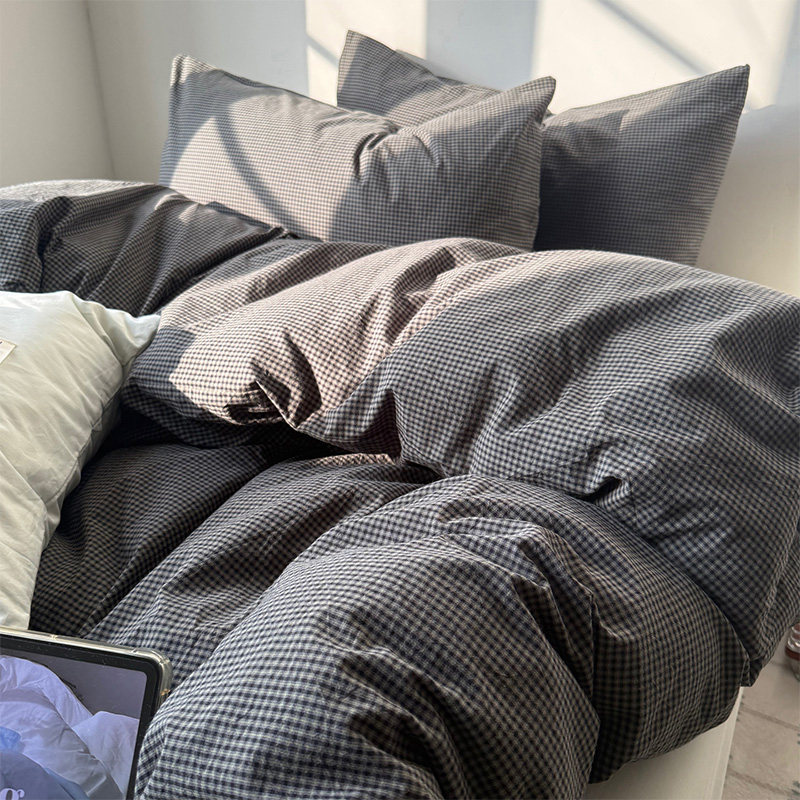 花田小汐 北欧风格子纯棉四件套全棉水洗棉床单床笠款宿舍三件套4,床上用品,床品套件/四件套/多件套,淘宝优惠券,粉丝福利购,淘宝优惠卷