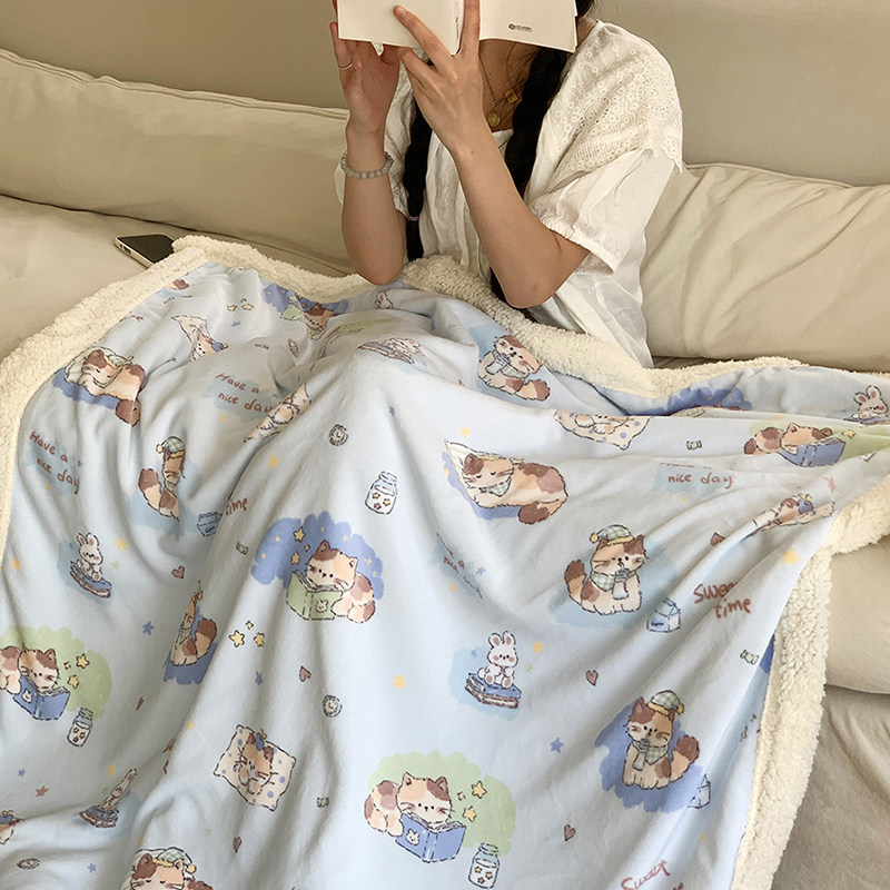花田小汐 秋冬加厚双层牛奶绒羊羔绒毛毯法兰绒午睡披肩沙发盖毯