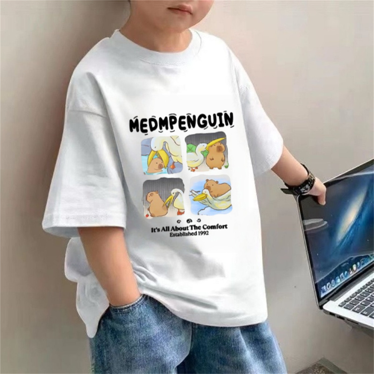 儿童夏季纯棉短袖男童洋气半袖T恤宝宝白色体恤男孩夏装上衣薄款