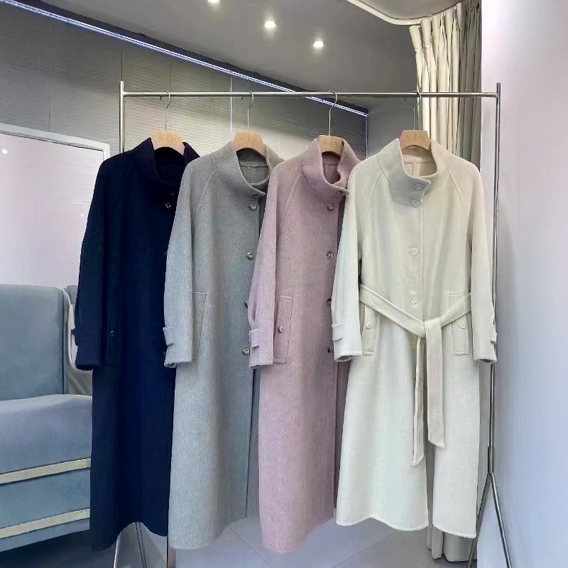 双面羊绒外套女士收腰显瘦修身羊毛大衣中长款系腰带厚款羊毛大衣