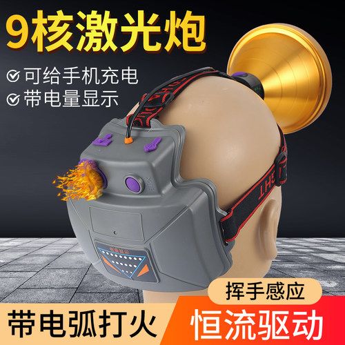 感应头灯强光充电超亮疝气头戴式照明9核激光炮远射户外黄光赶海 - 封面