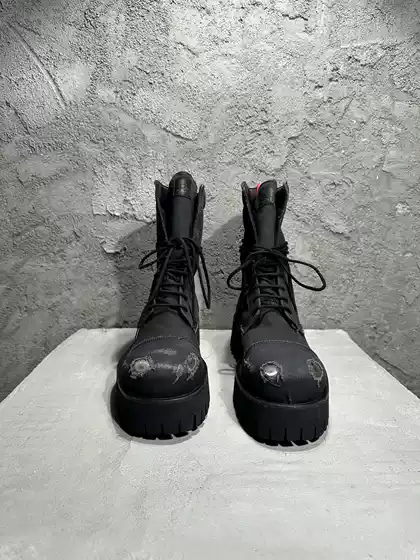 424 Denim Wasteland Style Martin Boots for Men, High-Top Casual Desert Canvas Motorcycle Boots, Thick-Soled Work Boots, Trendy