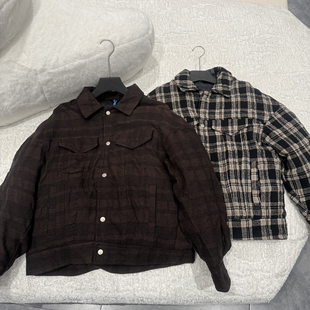 格纹翻领羽绒服潮牌潮流复古时尚宽松休闲男装上衣外套