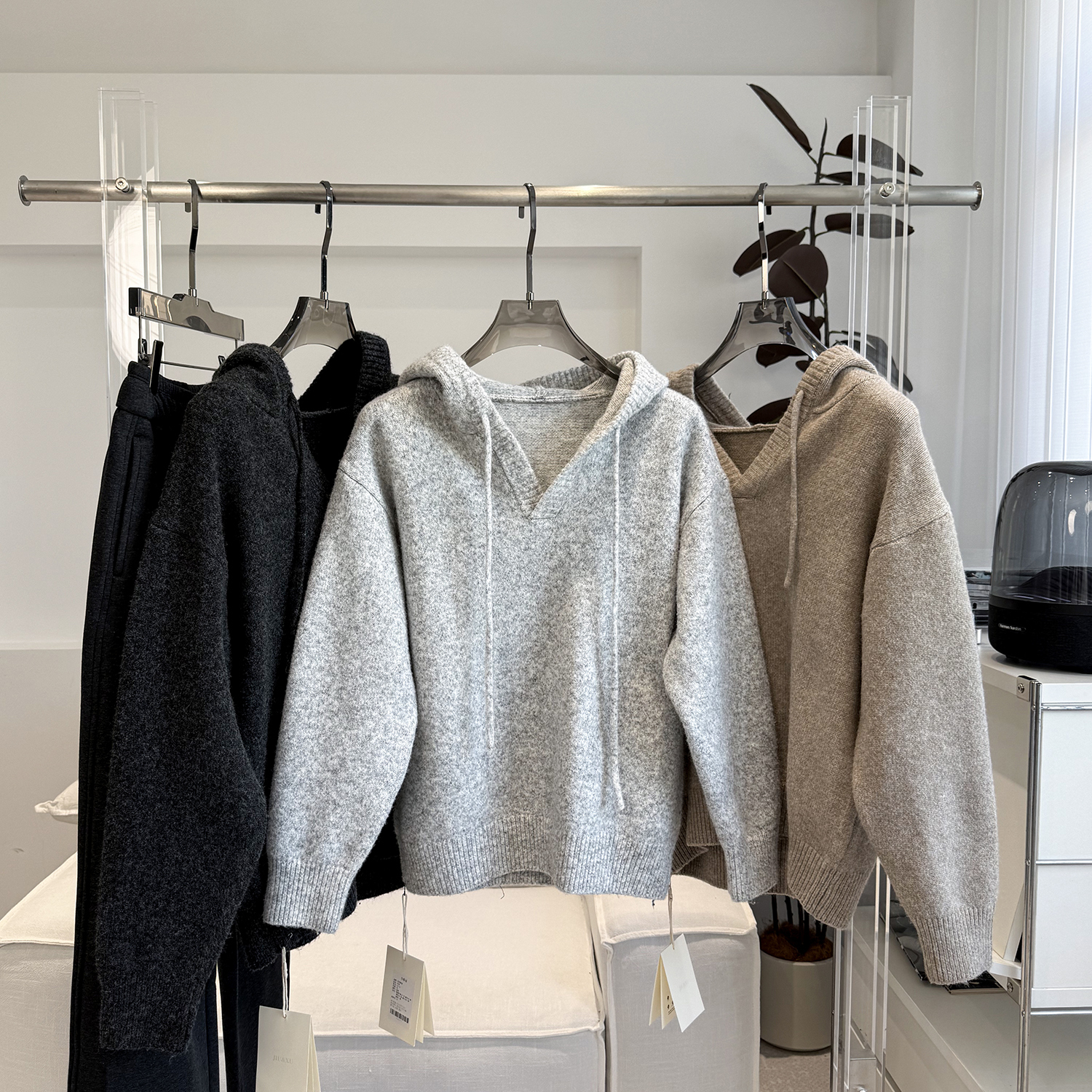 连帽套头毛衣2025秋季新款时尚宽松休闲慵懒风纯色男装针织上衣