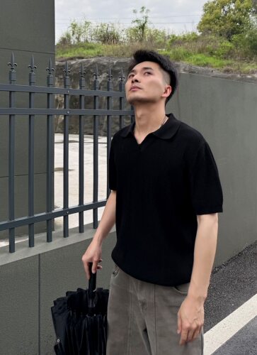 翻领短袖针织衫2026春季新款时尚宽松休闲简约百搭男款上衣