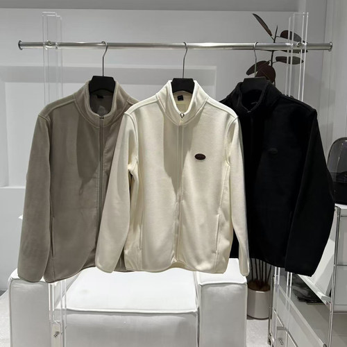 简约运动风立领抓绒卫衣男加绒保暖拉链开衫男装上衣外套舒适