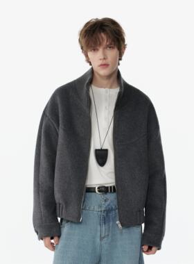 APOECHO   秋冬男士羊毛短款呢子大衣外套立领cleanfit设计感上衣