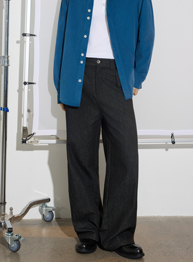 APOECHO 美式复古原牛黑色阔腿全棉加厚直筒复古百搭设计感牛仔裤