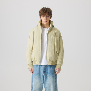 APOECHO 鹅绒美式立领可收纳帽子双拉大口袋外套冬保暖宽松羽绒服