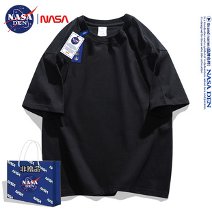 男女款 NASA联名美式 潮牌简约纯色纯棉五分袖 春夏季 百搭宽松五分袖