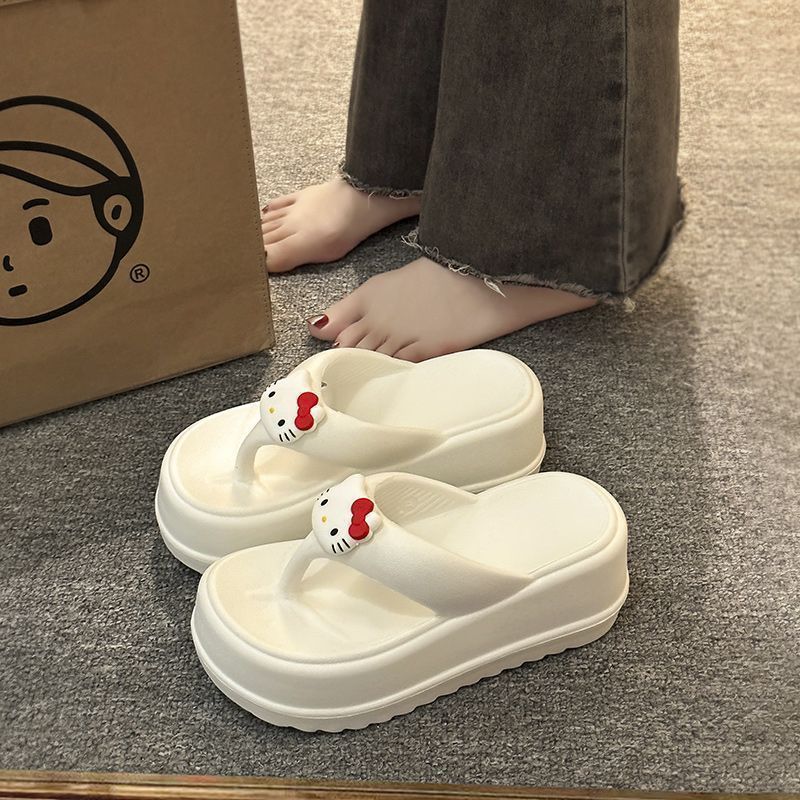 可爱KT猫人字拖女外穿海边沙滩鞋2025年新款松糕厚底坡跟拖鞋凉拖