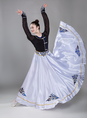 新款蒙古族舞蹈练习裙成人半身长裙新疆维族练功大摆裙舞蹈服女