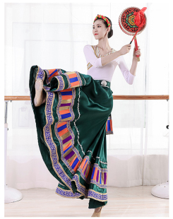 新款 族舞蹈成人演出练功服艺考舞台大摆裙 藏族舞蹈裙练习上衣水袖