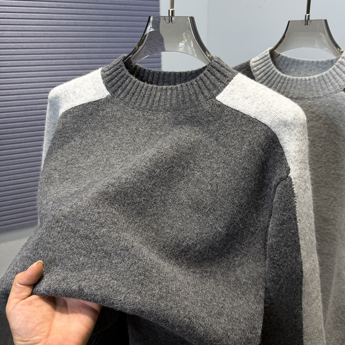 半高领拼接毛衣男韩版宽松