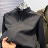 内里薄绒高弹力立领夹克开衫 男春秋款 户外运动软壳纯色休闲外套潮