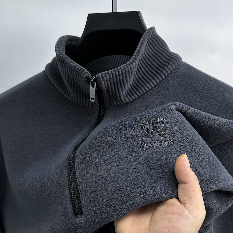 双面澳绒半高领拉链卫衣男