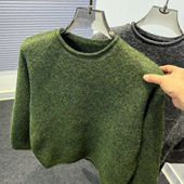 卷边领夹色毛衣男秋冬季 加厚线衣 潮流宽松休闲套头针织衫 男装 韩版