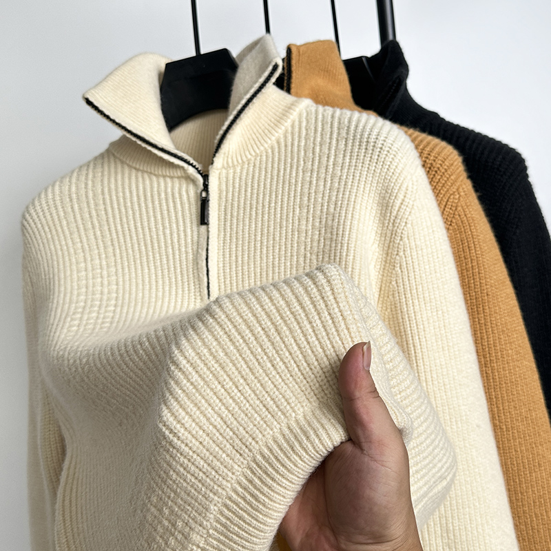 秋冬男士拉链立领毛衣韩版修身纯色半高领男士套头针织衫打底加厚