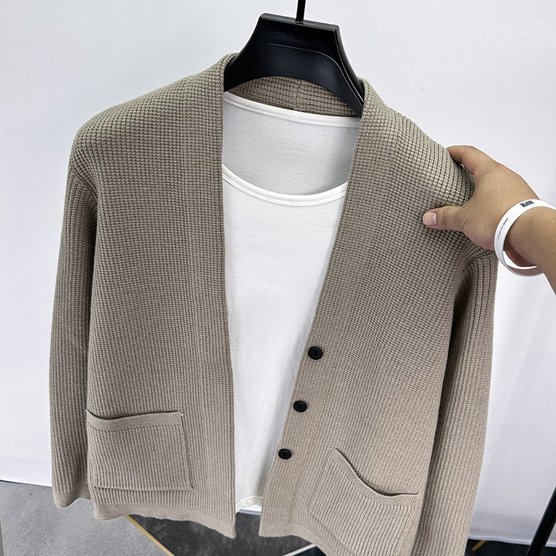 高端V领开衫男针织衫秋冬季男士纯色休闲口袋毛衣外套男外穿披肩,男装,针织衫/毛衣,淘宝优惠券,粉丝福利购,淘宝优惠卷