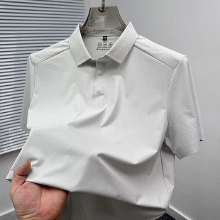 高端拼接冰丝凉感polo衫男短袖夏季男士纯色休闲翻领t恤开叉上衣
